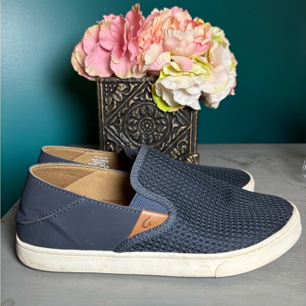 Olukai Blue and White Slip On Loafers with Breathable Mesh Upper - Picture 3 of 5